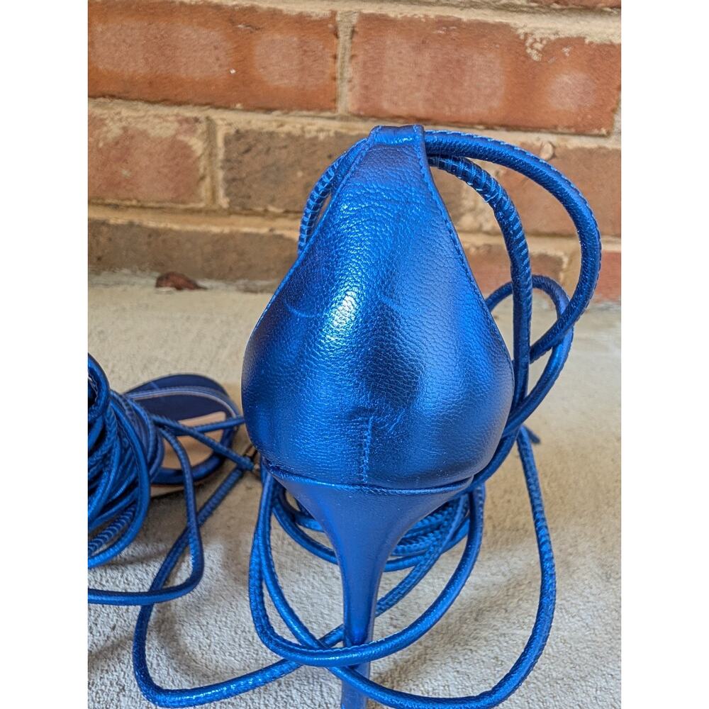 Stuart Weitzman Nudistwrap 110 Blue Metallic Leather Heel Sandal New Size 6 $525 - Picture 11 of 16